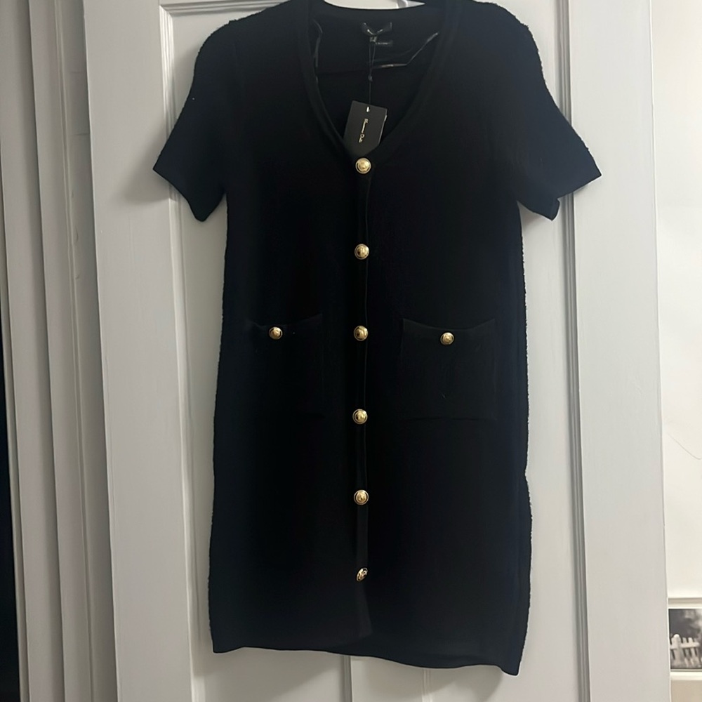 Massimo Dutti Black dress size XS.  Gold buttons and V neck